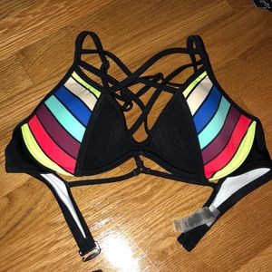 PINK multi color cross cross bikini top